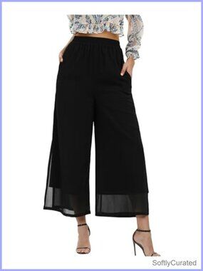 Chiffon Wide Leg Palazzo Pants Side Slit Capris Boho Beach Wedding Outfit